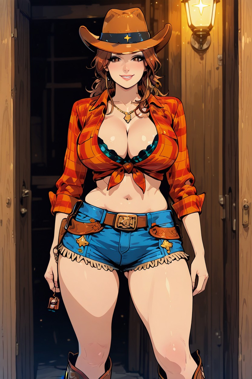 Cowboy Boots, Smiling, Round Ass MILF AI Porn
