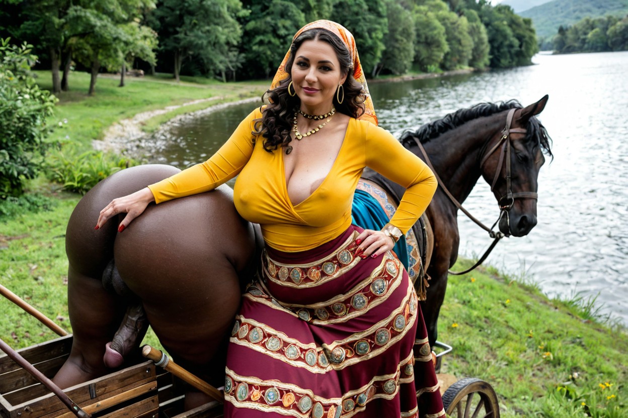 One Breast Is Bare, Gigantic Hips, Earrings MILF AI Porn