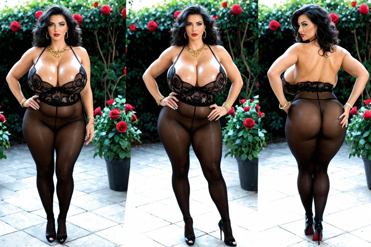 Black Bodystocking, Wide Thigh Gap, Gold Necklace MILF AI Porn
