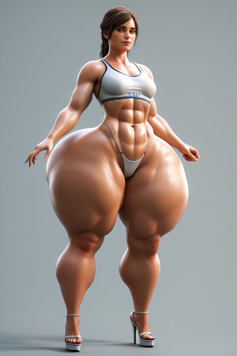 Very Tall, Simple Grey Background, Very Thick Thighs MILF AI Porn