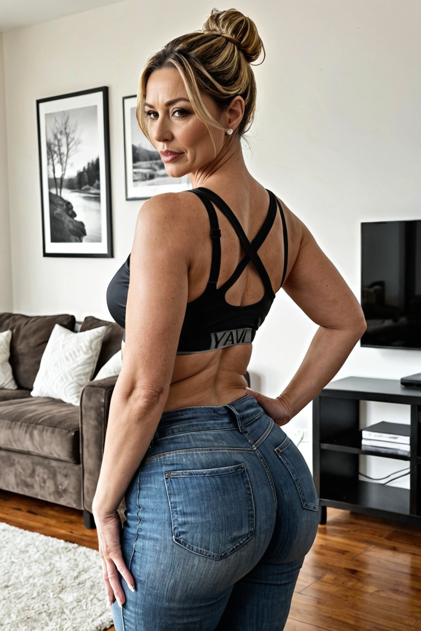Cinematic, Standing, Hair Bun MILF AI Porn