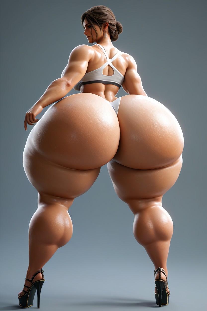 Abs, Very Thick Thighs, White Platform High Heels MILF AI Porn