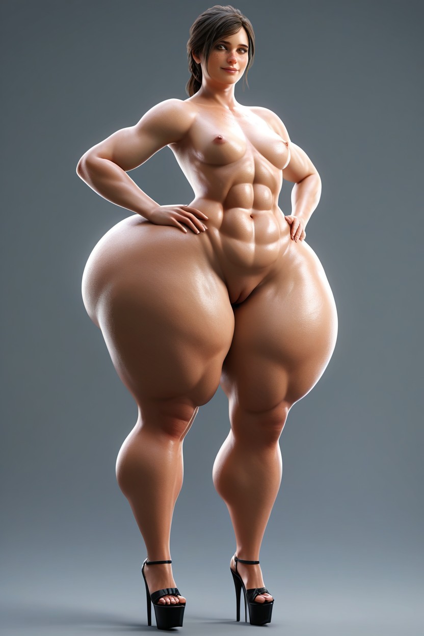 Extremely Wide Hips, Tan Skin, Full Body MILF AI Porn