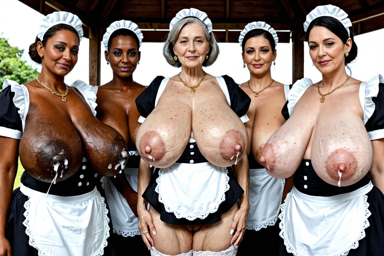 Breasts Much Bigger Than Body, Low Lighting, Maid Uniform MILF AI Porn