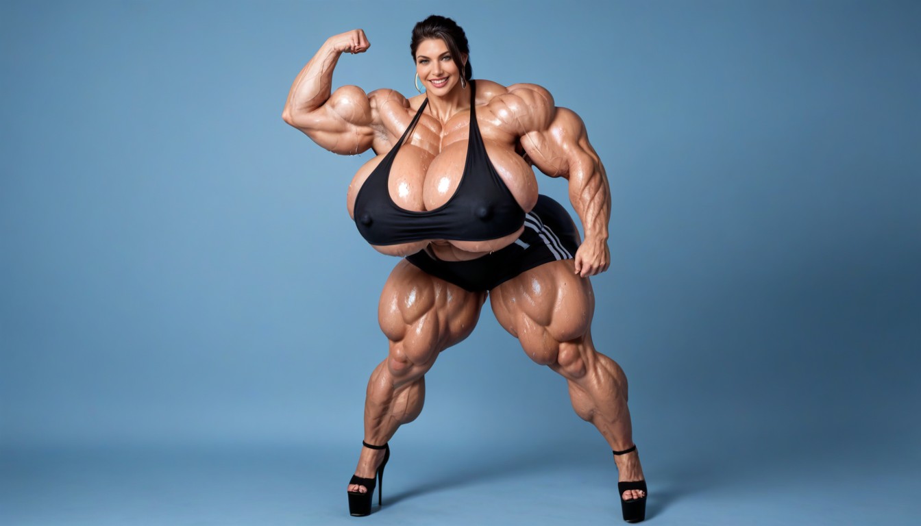 Gorgeous Face, Hyper Muscle Woman, Female Breasts MILF AI Porn