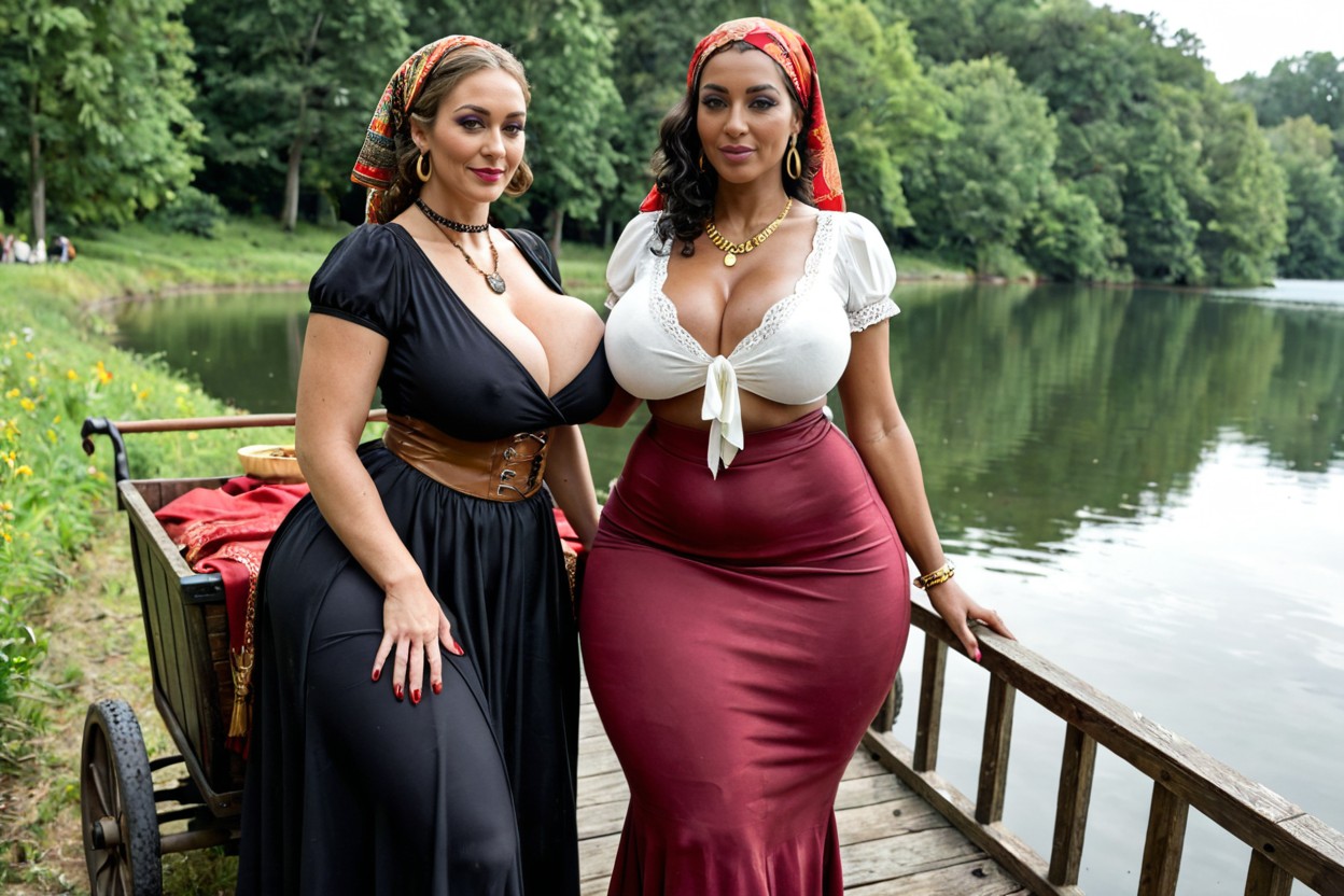 Disproportionally Wide Hips, Mature Woman, Traditional Gypsy Headscarf MILF AI Porn