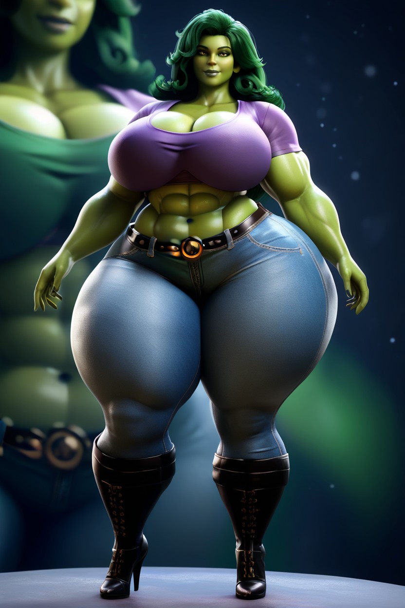 Voluptuous, Standing Legs Together, Galaxy Background MILF AI Porn
