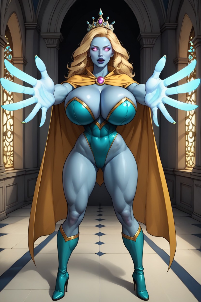 Very Lusty Evil Expression, Cleavage, Perfect Round Gigantic Bimbo Breasts MILF AI Porn