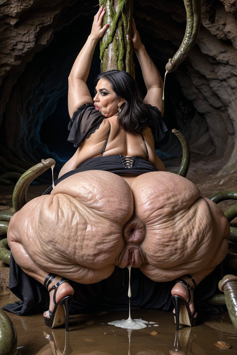 Hyper Colossal Obese Ass, Looking At Viewer, Extremely Sweaty MILF AI Porn
