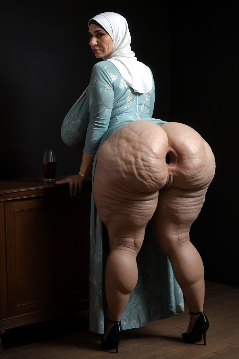 Full Body Hijab Printed Dress, Hyper Phat Booty, Natural Breast MILF AI Porn