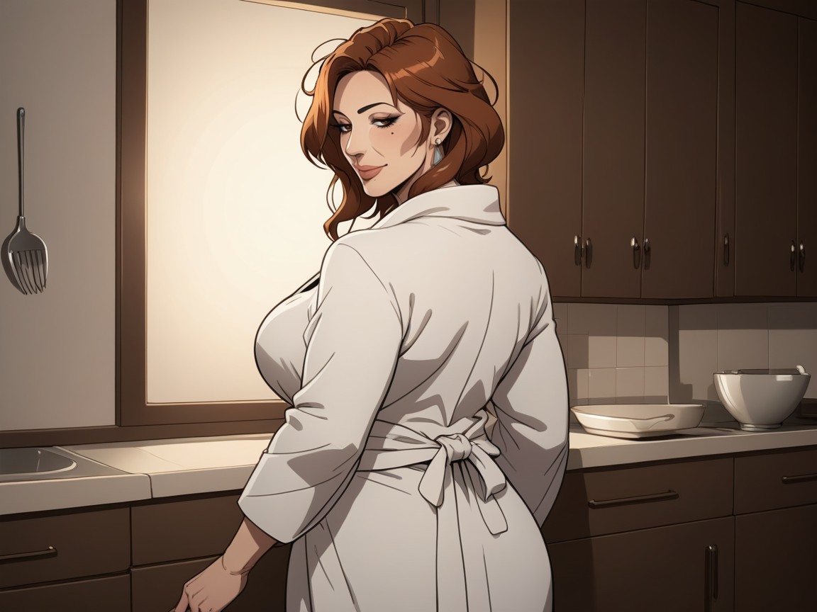 Brown Eyes, Aged Skin, Wolfcut MILF AI Porn