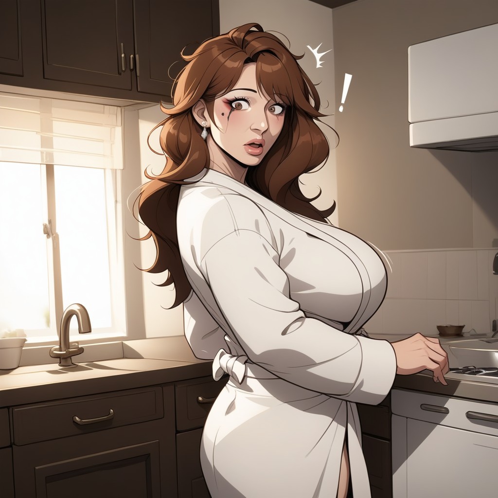 Medium Hair, Modern Kitchen, Side View MILF AI Porn