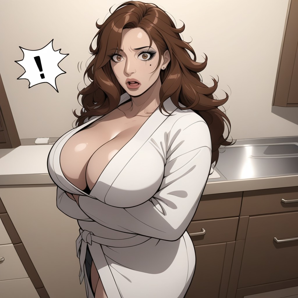 Wolfcut, Brown Eyes, Bimbo Makeup MILF AI Porn