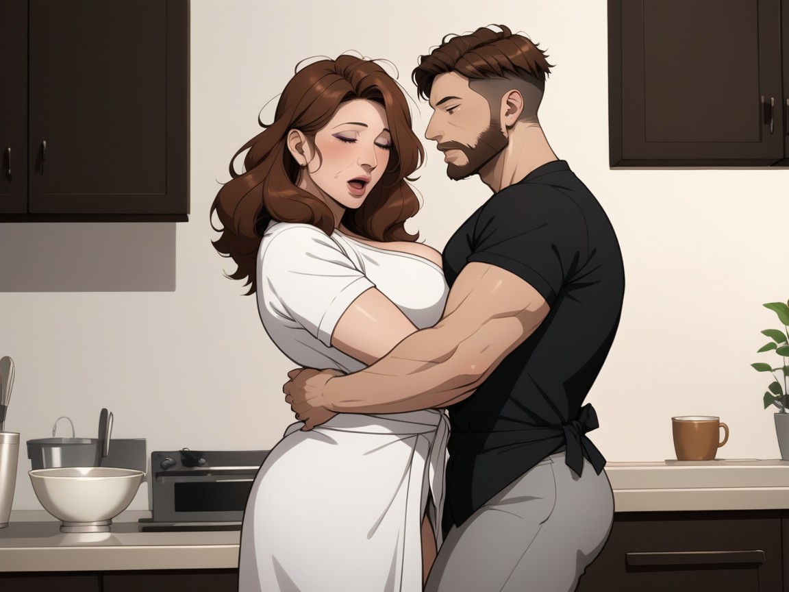 Aged Skin, Dark Makeup, Maple Brown Hair MILF AI Porn
