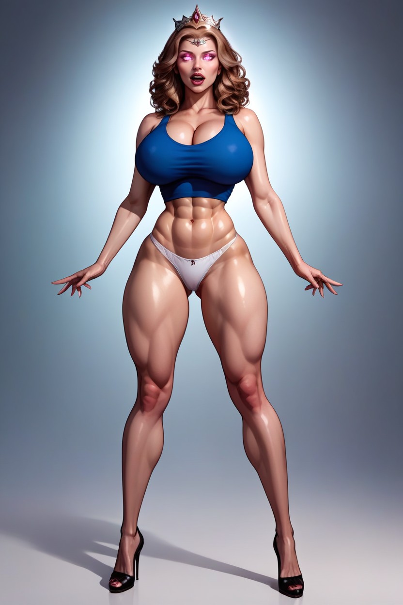 Fully Detailed Glowing Dark Pink Eyes, Full Body Shot, Glowing Eyes MILF AI Porn