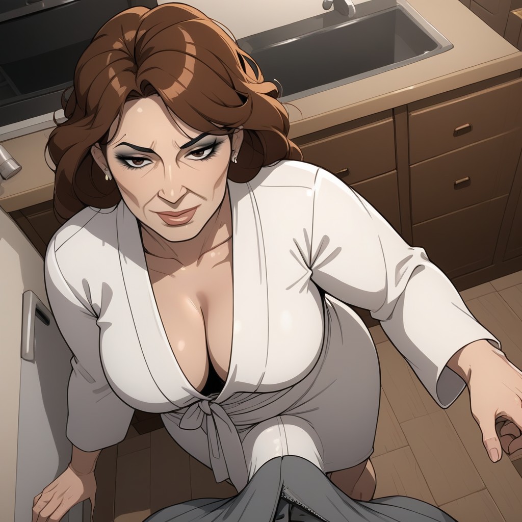 Mature, White Bathrobe, Shortstature MILF AI Porn