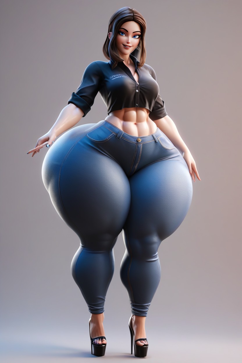 Voluptuous, Fit, Black Shirt MILF AI Porn