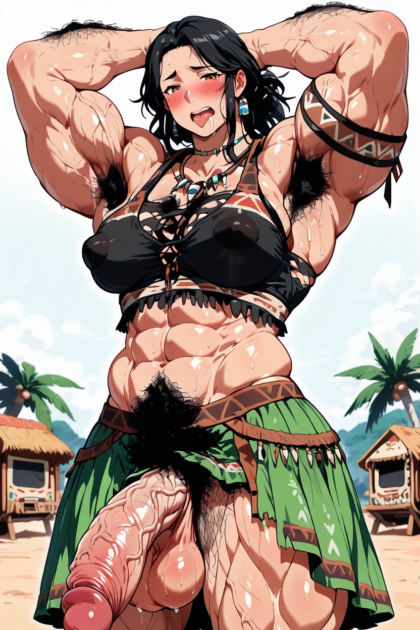 Exaggerated Vascularity, Tongue Out, Hyper Muscular Woman MILF AI Porn
