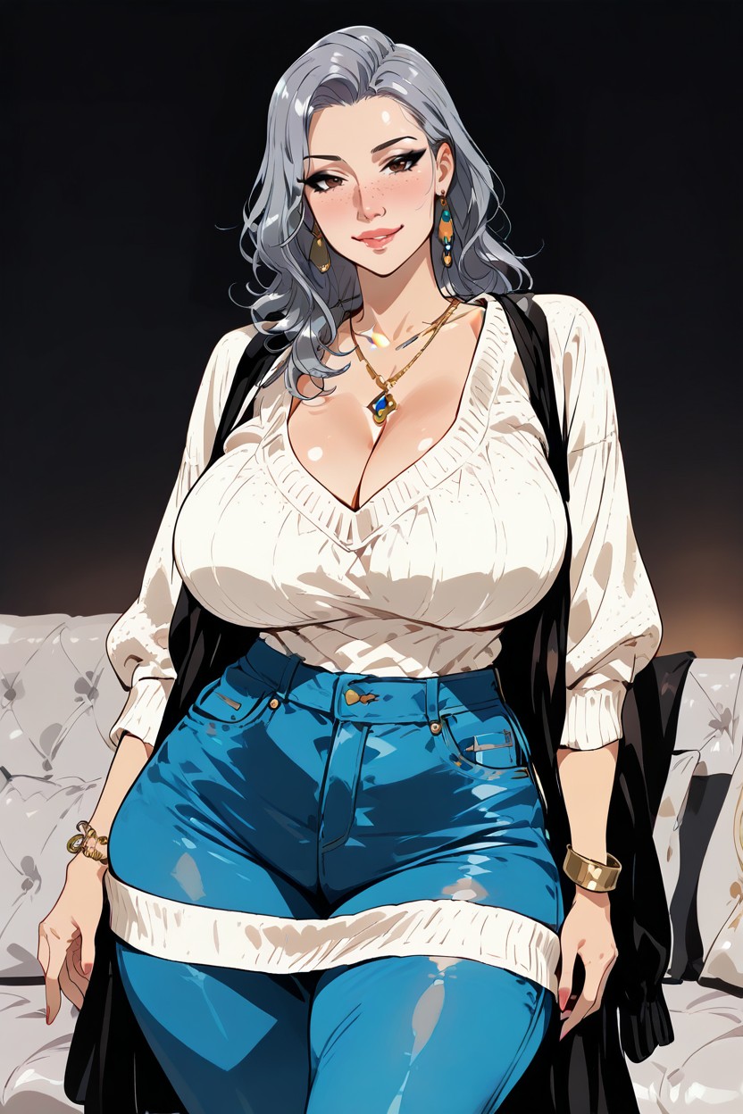 Face, Huge Natural Breasts, Charm Point Art Style MILF AI Porn