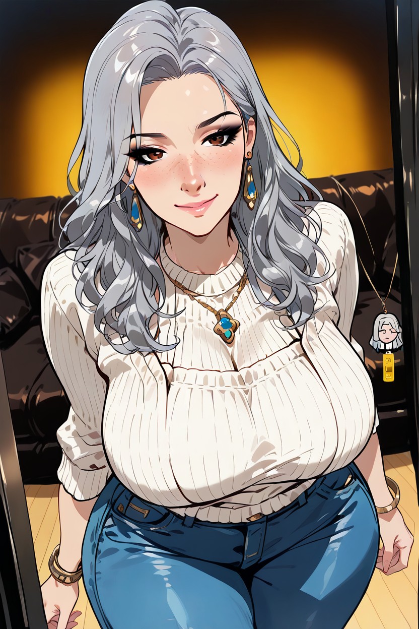 Enma Art Style, Close Up, White Virgin Sweater MILF AI Porn