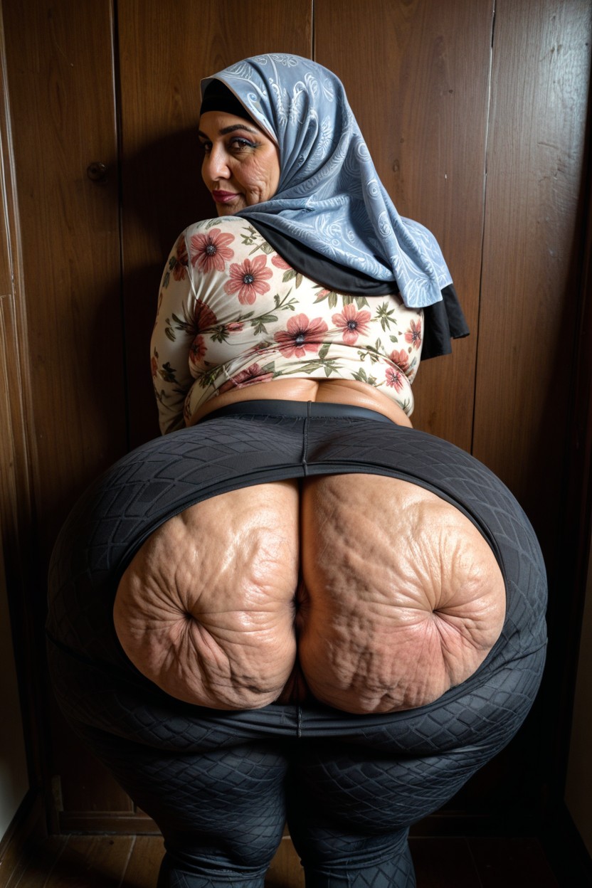 Darker Inner Butt Cheeks, Hyper Obese Donkey Ass, Printed Tight Long Sleeve Top MILF AI Porn
