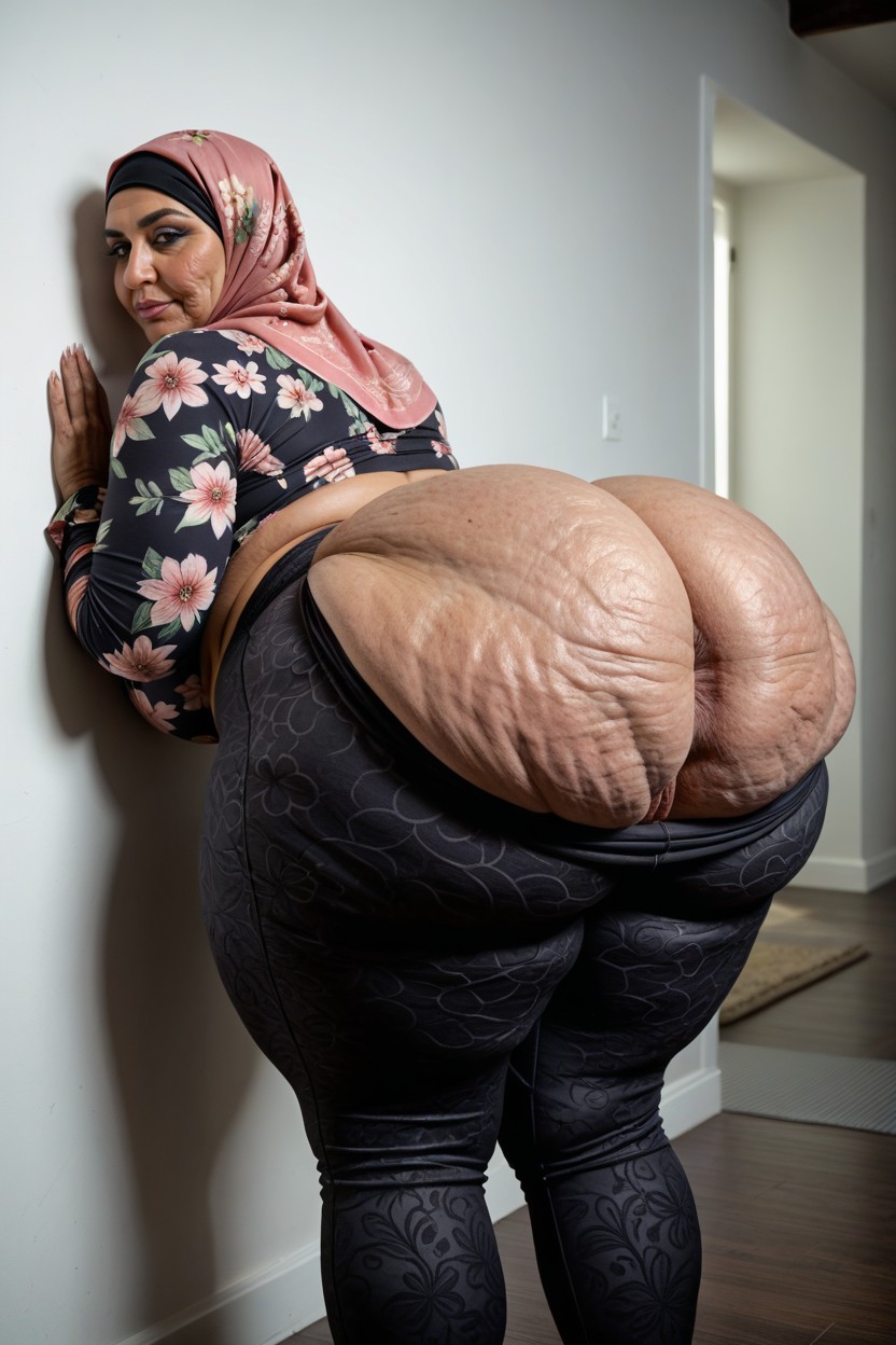 Cellulite, The Top Of Ass Crack Is Barely Shown, Hyper Round Bubble Ass MILF AI Porn