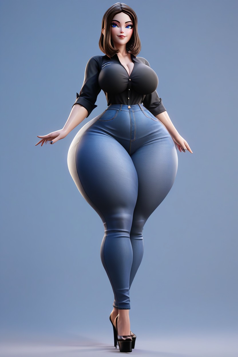 Extremely Large Ass, Thick Thighs, Front View MILF AI Porn
