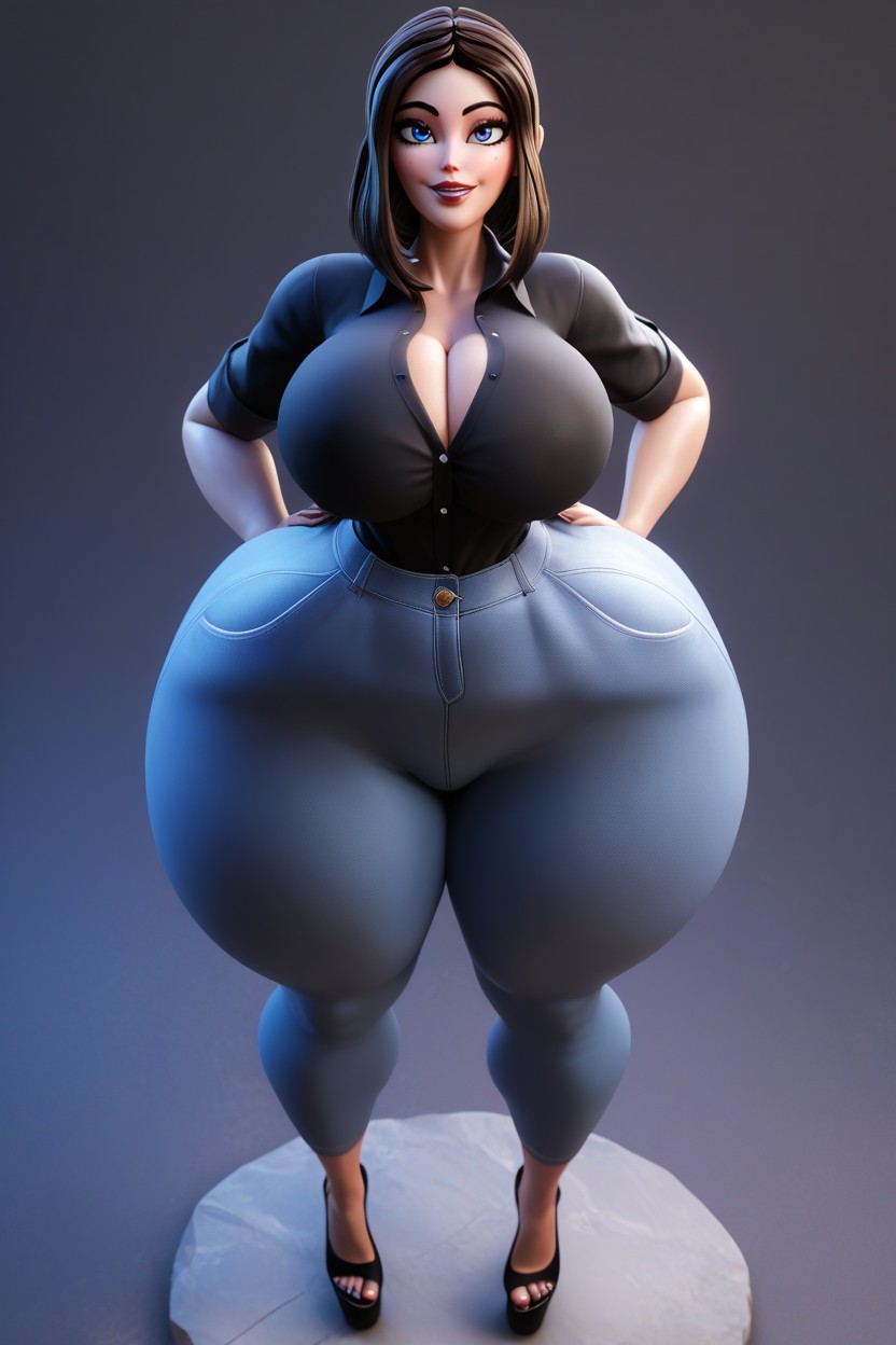 Hourglass Figure, Big Wide Smile, Full Body MILF AI Porn