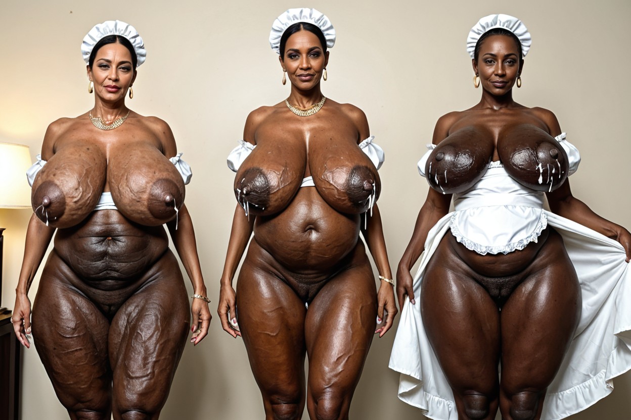 Saggy Breasts, Maid Uniform, African Women Only MILF AI Porn