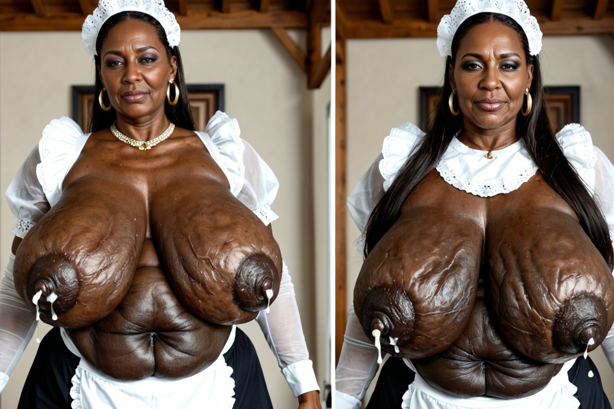 Hyper Long Loose Floppy Breasts, Gaudy Gold Jewelry, Over MILF AI Porn