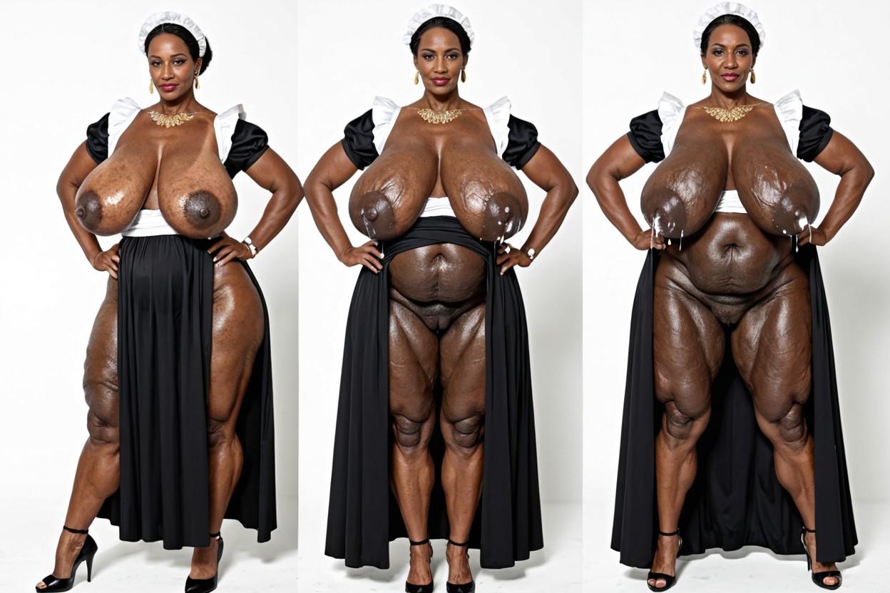 Hyper Gigantic Dark Areolas, Front View, Multiple Lactating Mature Females Side By Side Looking Down At Viewer MILF AI Porn