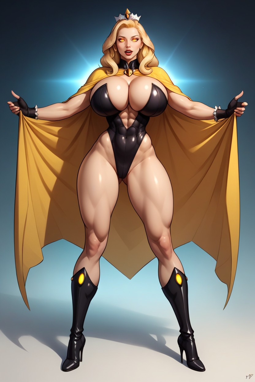 Standing In Villain's Lab, Full Body Standing Fully Straight At Viewer, Fingerless Black Gloves MILF AI Porn