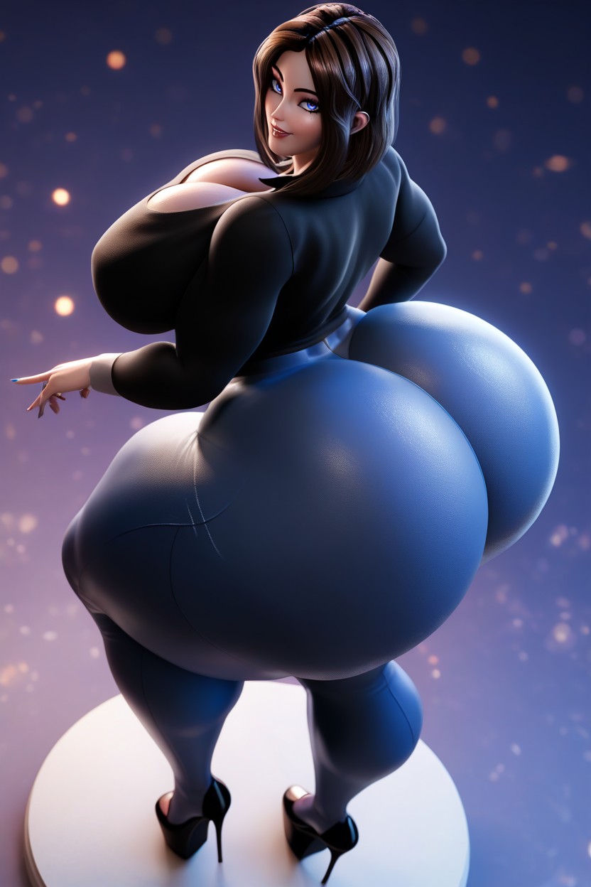 Full Body, Galaxy Background, Black Shirt MILF AI Porn