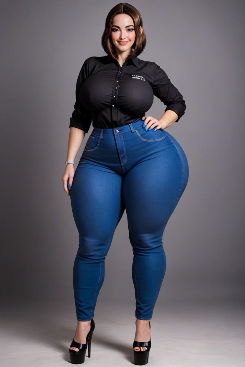 Voluptuous, Big Wide Smile, Form Fitting Clothes Porno MILF IA