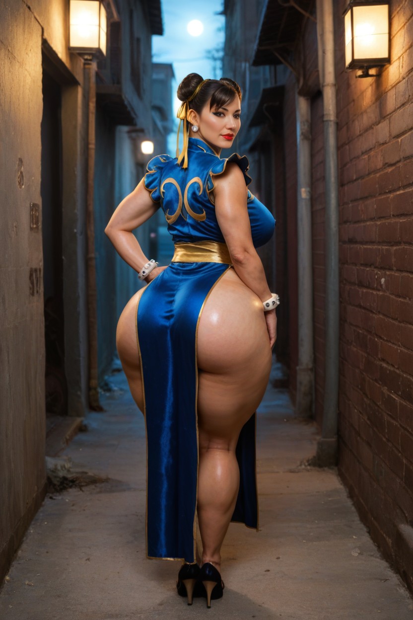 Rear View, Chun-li Wears A Usually Blue Qipao, Fat Rolls MILF AI Porn