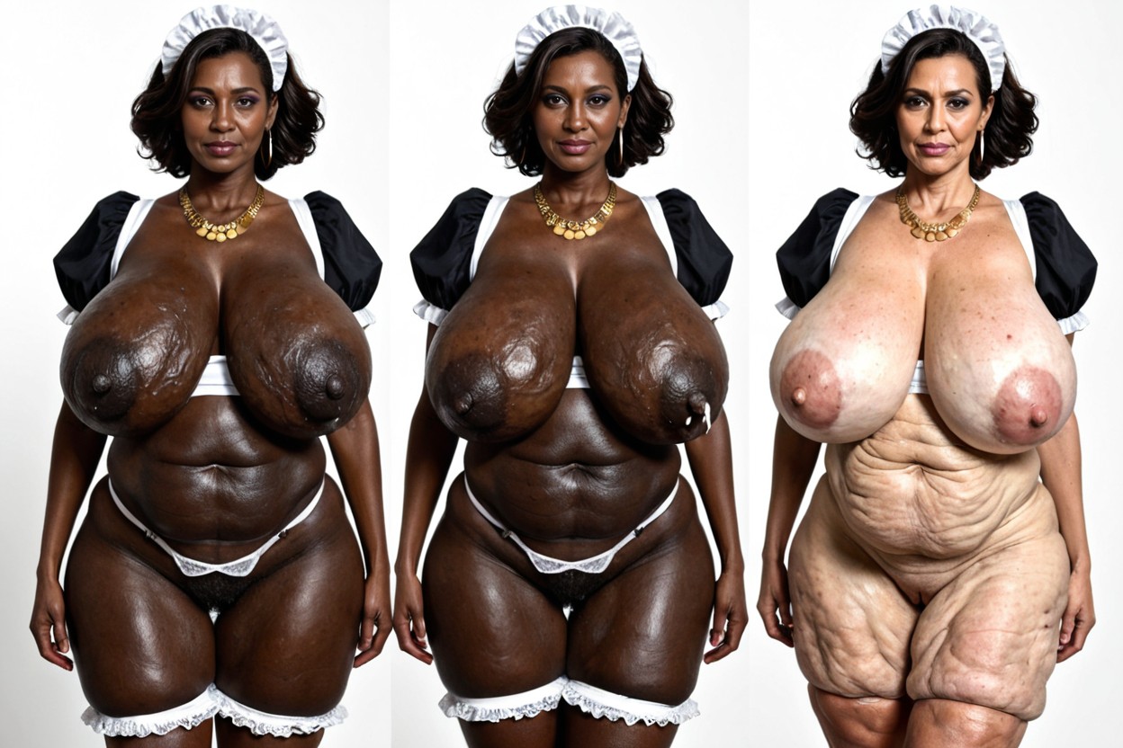 Cellulite, Black Skinned African Ebony Cellulite Mature, Holes In The Nipples MILF AI Porn
