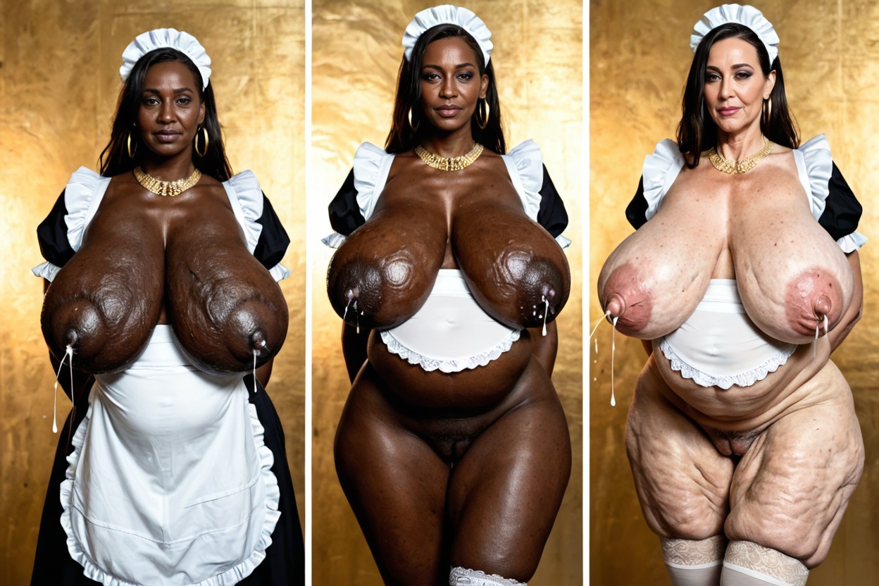 Gigantic Sagging Natural Breasts Bigger Than Her Body, Over, Front View MILF AI Porn