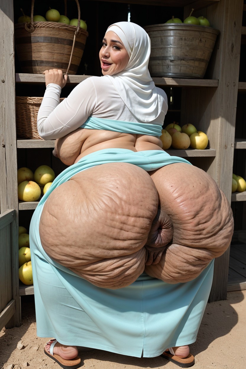 Wide Obese Ass, Sandals, Extremely Attractive Natural Face MILF AI Porn