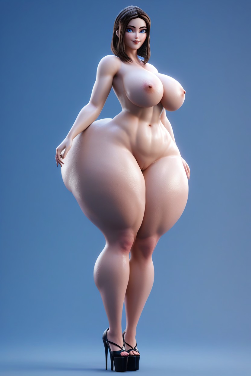 Extremely Wide Hips, Facing Viewer, Completely Nude MILF AI Porn