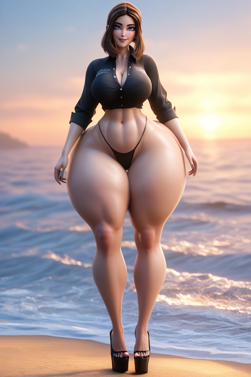 Tan Skin, Thick Thighs, Standing Legs Apart MILF AI Porn