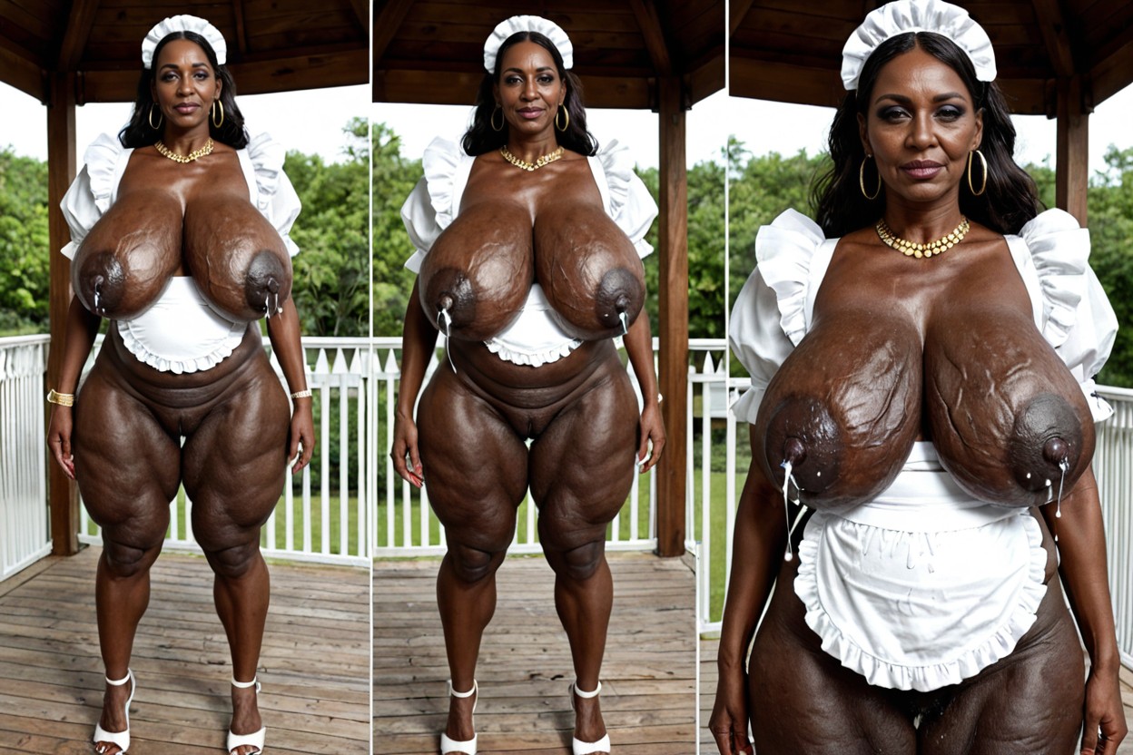 Huge Saggy Boobs, Mature, Only Black Skinned African Ebony Cellulite Mature MILF AI Porn