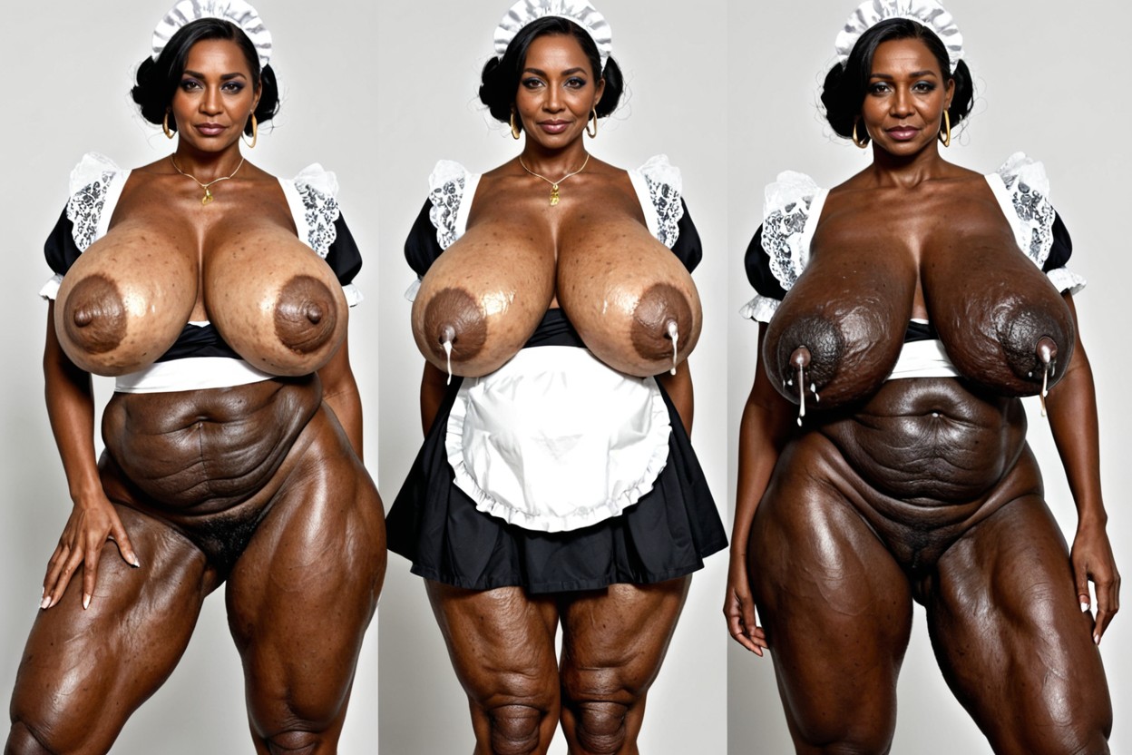 Only Black Skinned African Ebony Cellulite Mature, Multiple Lactating Mature Females Side By Side Looking Down At Viewer, Perfect Details MILF AI Porn