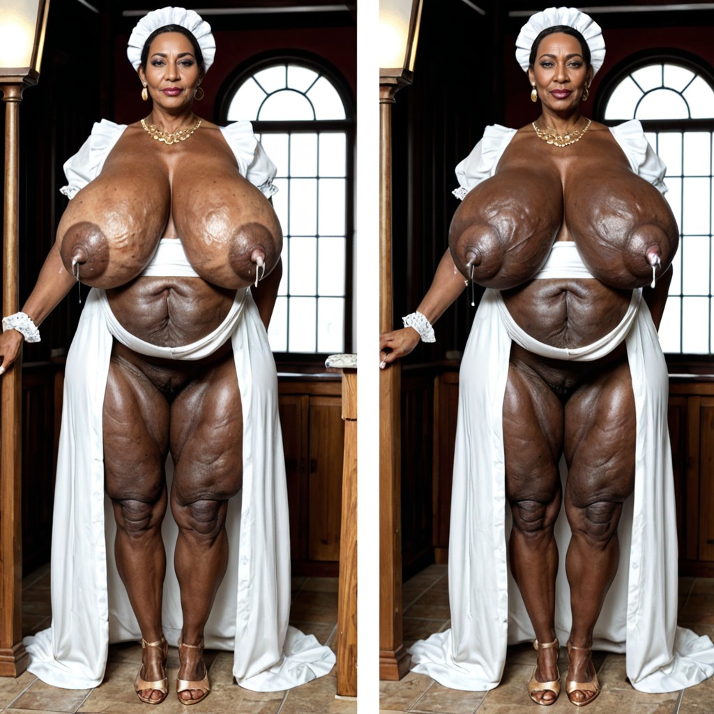 Cellulite, Gigantic Sagging Natural Breasts Bigger Than Her Body, Mature MILF AI Porn
