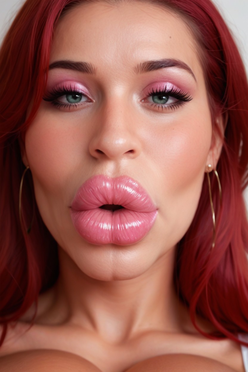 Insanely Big Lips, Auburn Hair, Classy MILF AI Porn