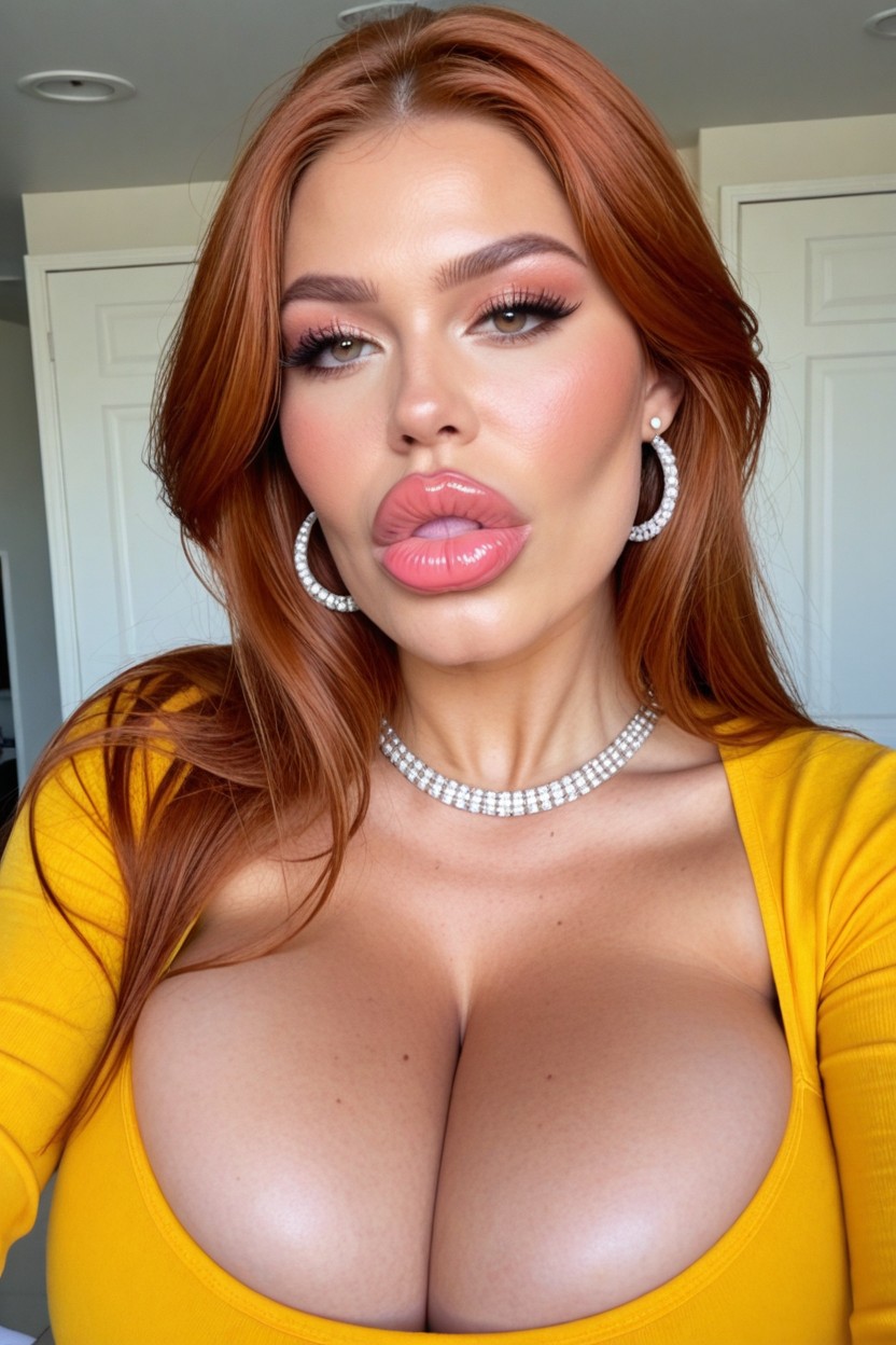 Big Fat Lips, Huge Bimbo Lips, Stunning Face MILF AI Porn