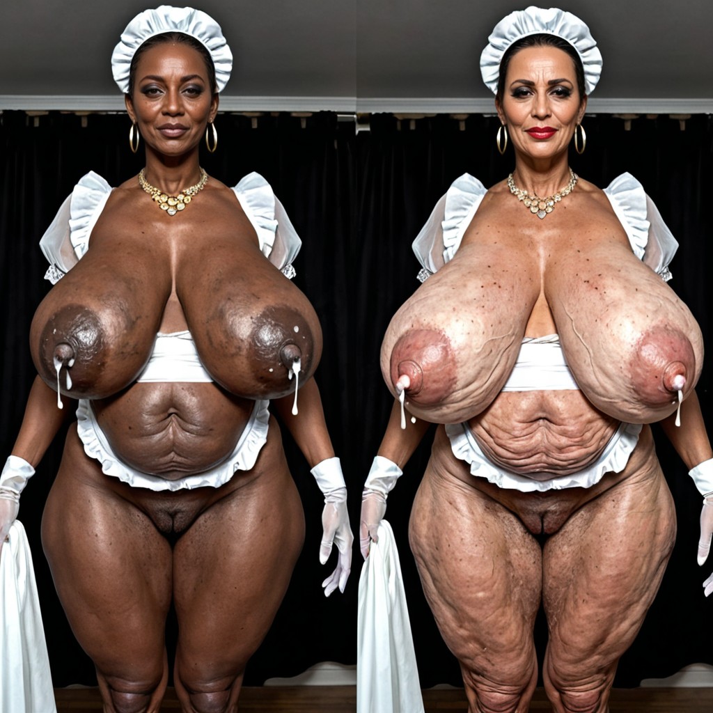 Huge Black Areola, Low Contrast, Droopy Hanging Sagging Empty Breast Goth Older Mature Harem MILF AI Porn