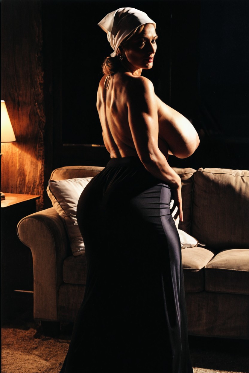 Dark Atmosphere, No Artificial Light, Hands Pull Up Skirt MILF AI Porn
