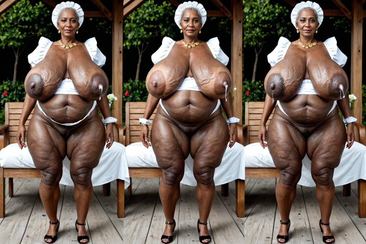 Full Body View, Massive Aged Hanging Breast, Impossible Hyper Sized Breasts Bigger Than Her MILF AI Porn
