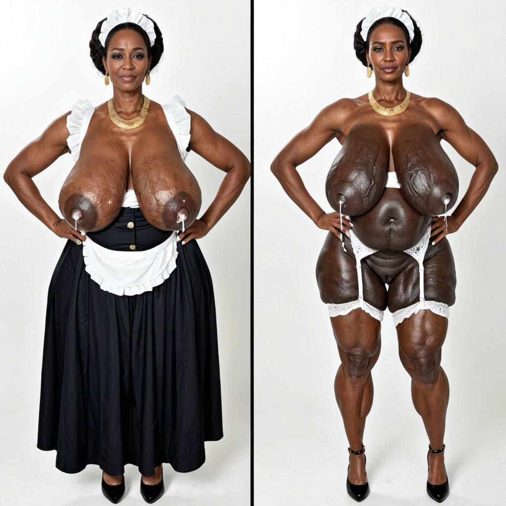 Drop Format Breasts, Impossible Hyper Sized Breasts Bigger Than Her, Gaudy Gold Jewelry MILF AI Porn