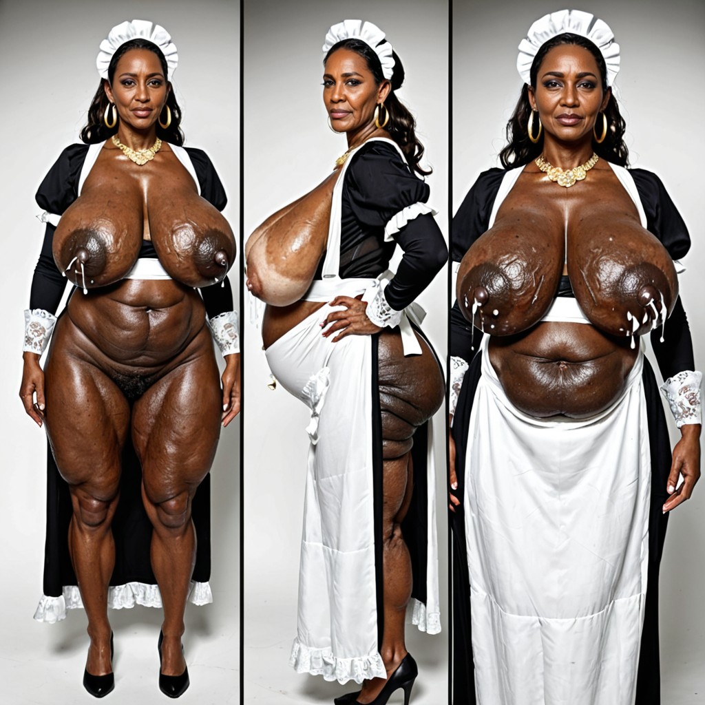 Black Skinned African Ebony Cellulite Mature, Low Lighting, Colossal Droopy Breast MILF AI Porn